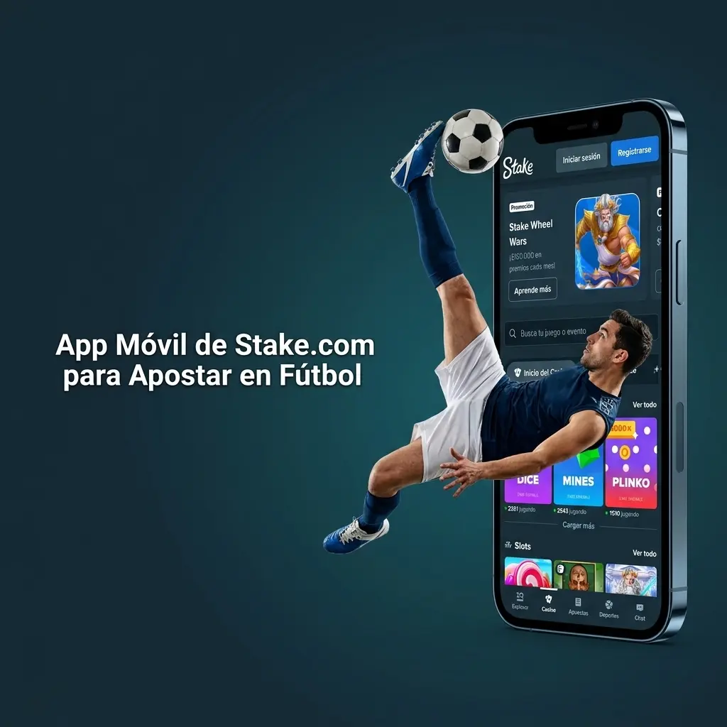 App móvil Stake.com para apostar en fútbol en Android e iOS, con cuotas en vivo y gestión de cuenta
