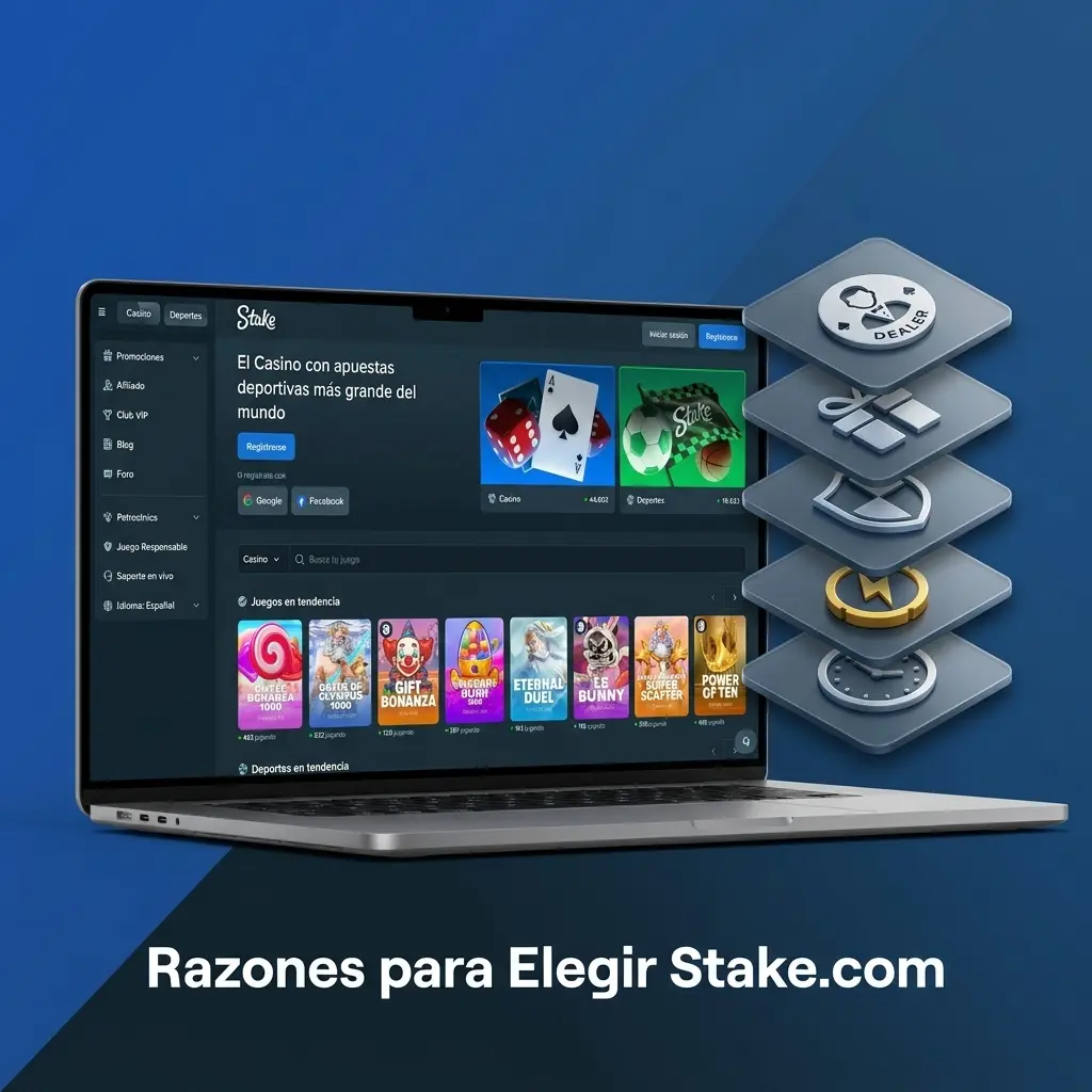 Razones para elegir Stake.com: cripto, promociones, catálogo, seguridad y soporte 24/7