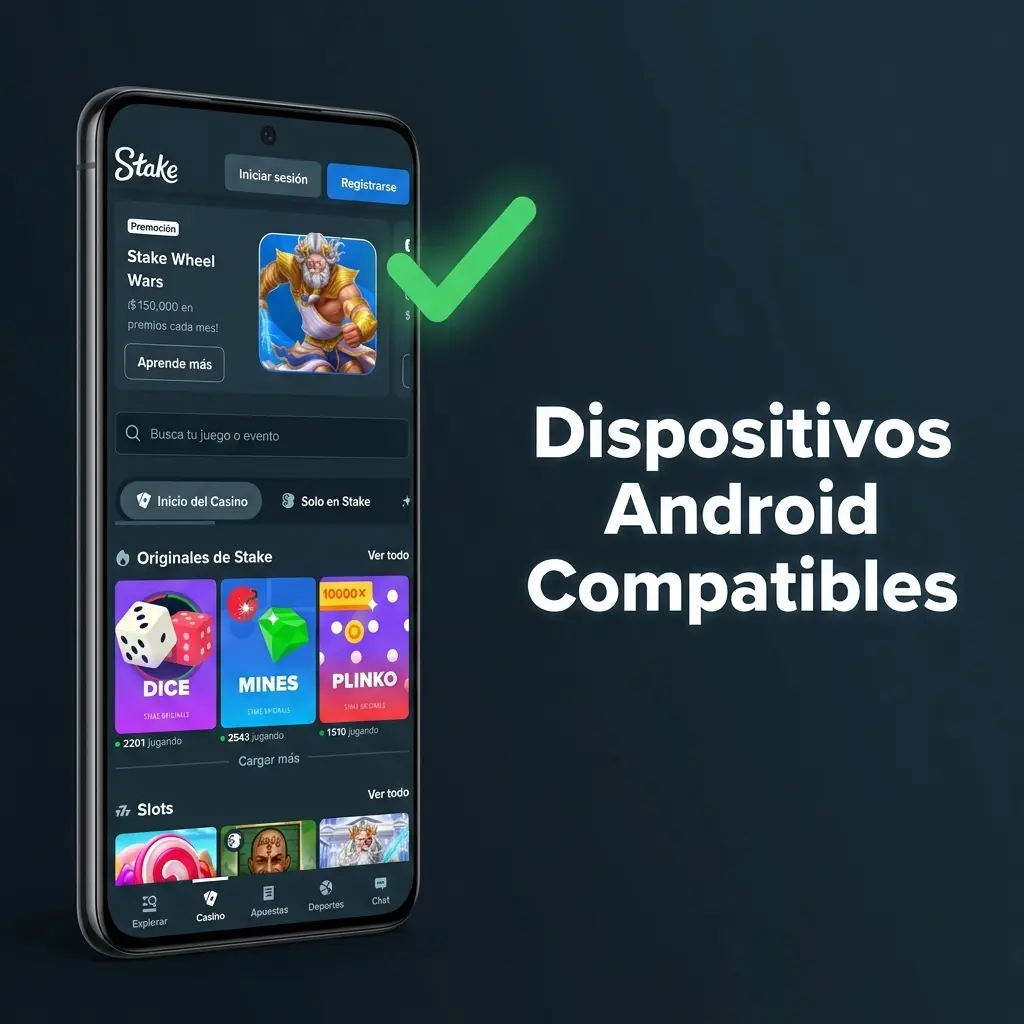 Dispositivos Android compatibles con la app de Stake.com en Chile: Samsung, Xiaomi, Motorola, Huawei, OPPO y más