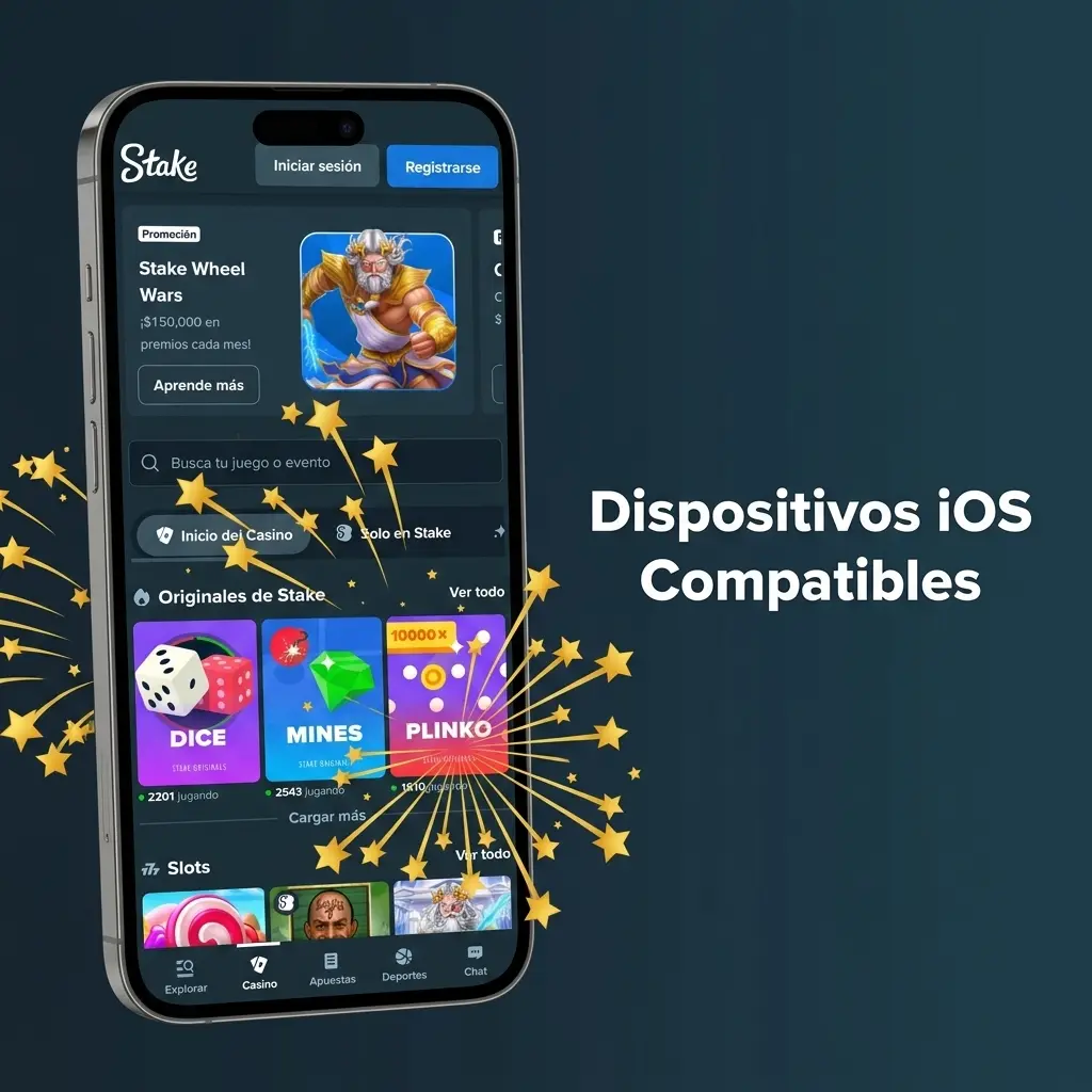 Lista de dispositivos iOS compatibles con la app de Stake.com, incluyendo iPhone X al 15 y modelos recientes de iPad.
