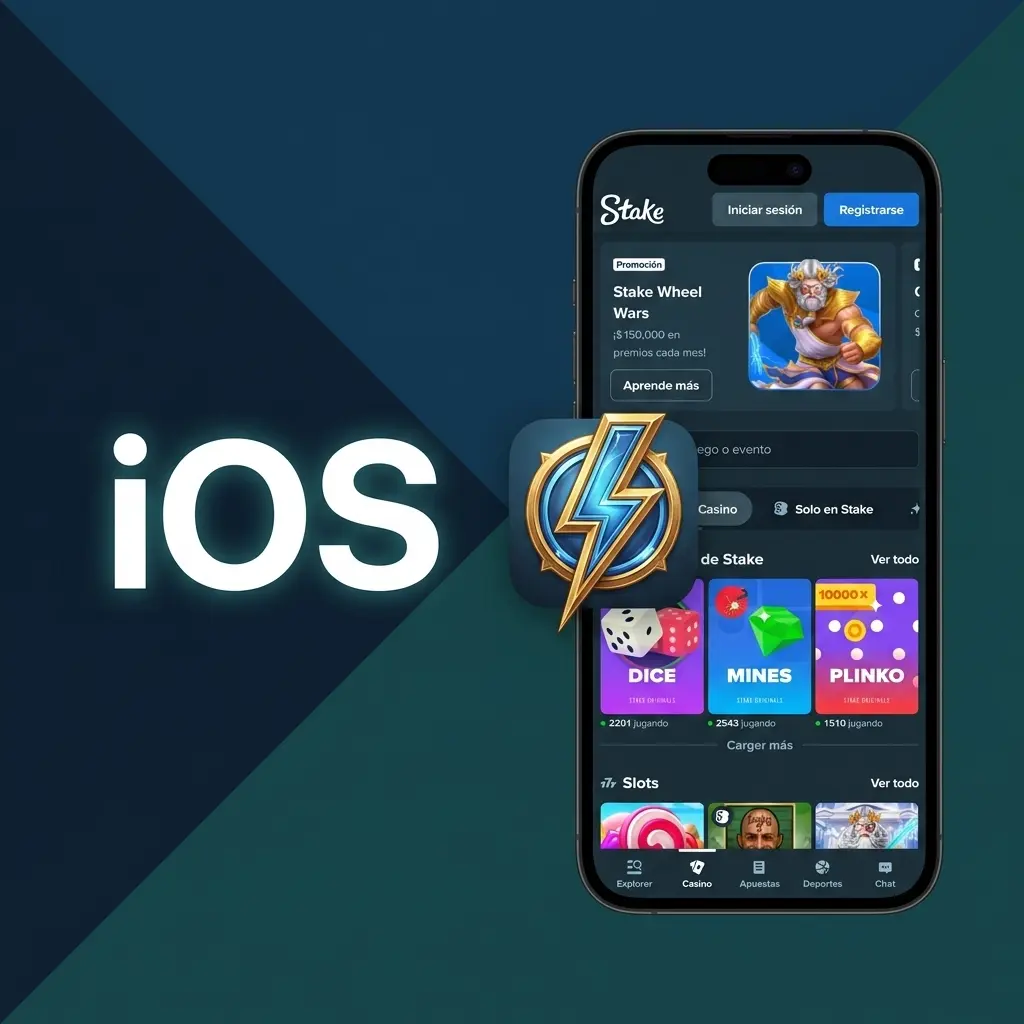 App de Stake.com para iOS en iPhone con pasos de instalación desde App Store y acceso a apuestas deportivas
