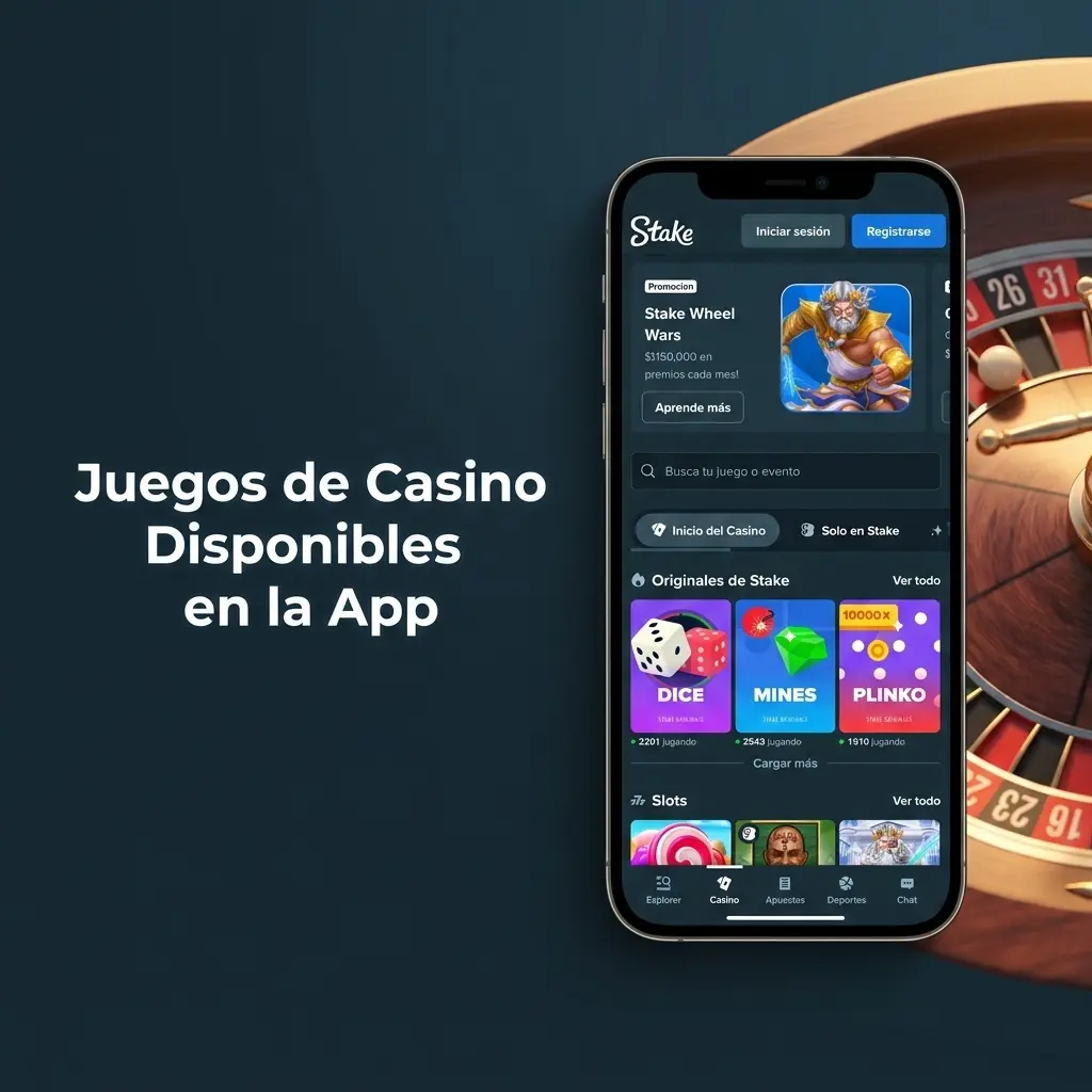 Juegos de casino en app Stake.com: tragamonedas, ruleta en vivo, Blackjack y Stake Originals disponibles